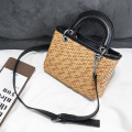 fashionable woven hand made lady's shoulder bag handbag beach straw bags with leather handle