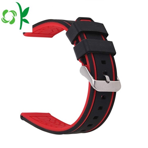 Bracelet de montre en silicone bicolore Bracelet de sport noir / boucle d&#39;argent