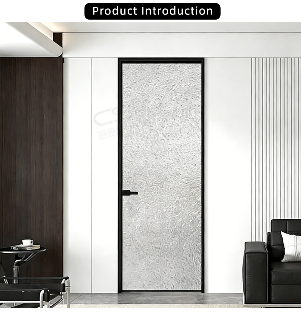 Slim Frame Ultra White Diamond Textured Glass Door YJ-R044