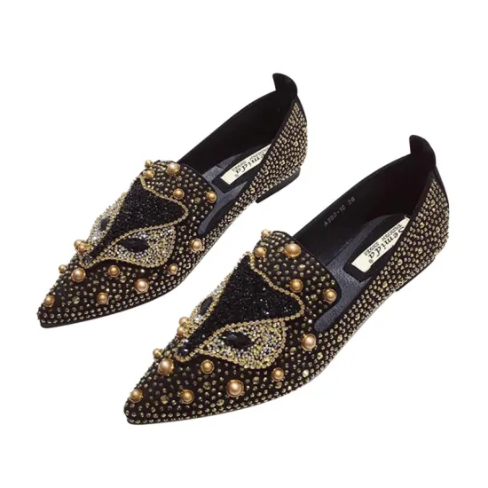 Customizable Large Size 43 Flat Pumps with Rhinestone Rivets for Women: 2024 Fashion Footwear Collection