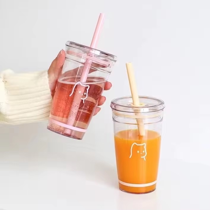 Colorful Transparent Plastic Tumbler with Straw