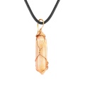 Yellow Jade Hexagonal Pointed( 8x32mm) Pendant Wrapped Gold Wire Necklace 45cm Black Cord