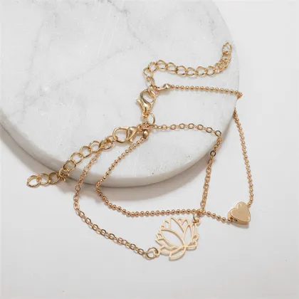 Cheapest Lotus Heart Anklet Sets: Stylish Women's Party Bracelet and Anklet Collection