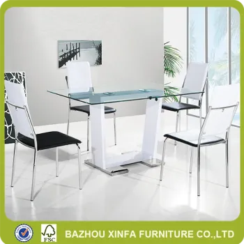 Modern new design tempered glass top MDF wood frame dining table