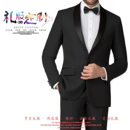 Shawl Lapel Single Breasted 100% wool costume homme groom wear wedding suit for men