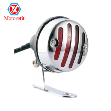 RTS 12V Chrome Fence Tail Light - Retro LED Brake & Running Light for Motorcycles