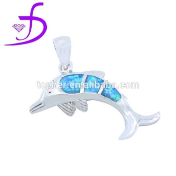 Handmade pave blue dolphin opal pendant Silver Jewellery Wholesale Opal Pendant Necklace