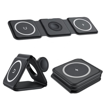 15W شاحن سريع متعدد الوظائف-محطة شحنة لاسلكية قابلة للطي 3 في 1 لـ iPhone و Apple Watch وسماعات الأذن