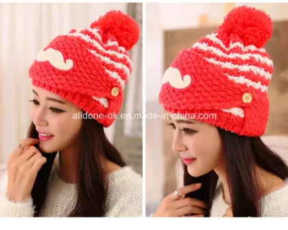 Hand Knitted Hat Embroidered Knitted Beanie Beard Hat