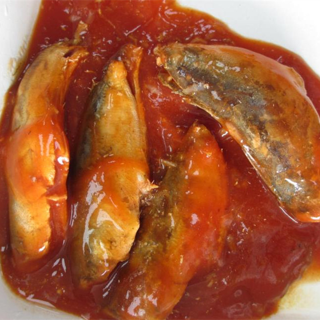 الماكريل في صلصة الطماطم الداكنة الأسماك المعلبة