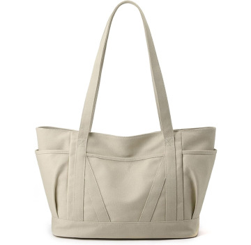 Wholesale MultiPocket Canvas Beach Tote with Zipper Closure for Custom Logo