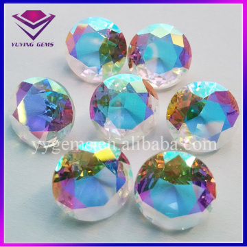 Round Shape Decorated AB Color Plated Synthetic Glass Crystal Stone