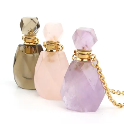 Gemstone Perfume Bottle Charm with Rose Quartz