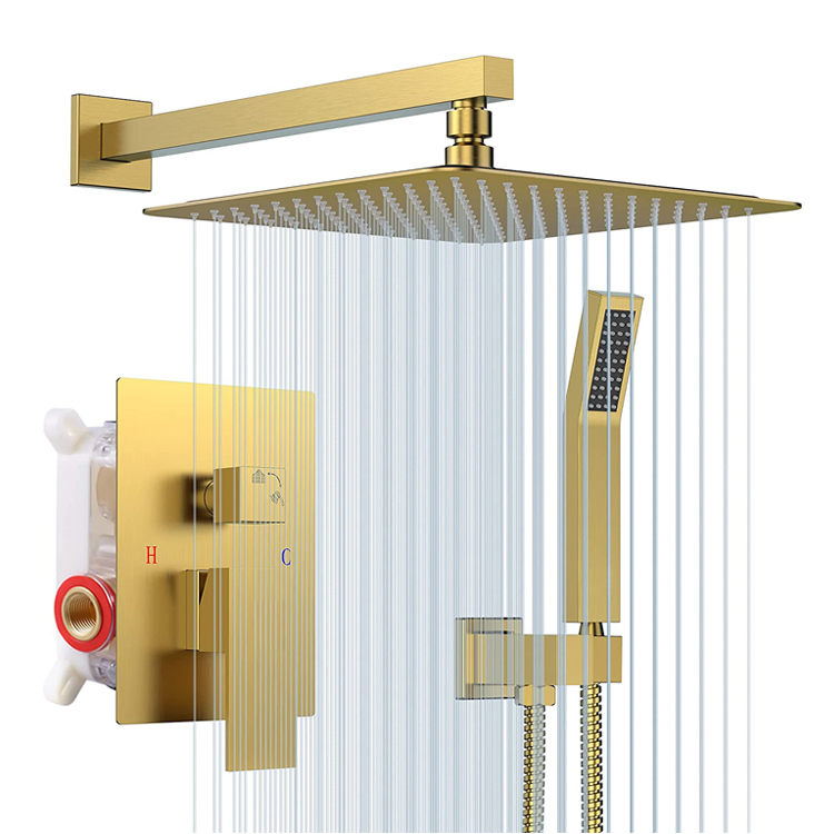 Brushed Gold Top Rainfall Faucet Shower Head Set