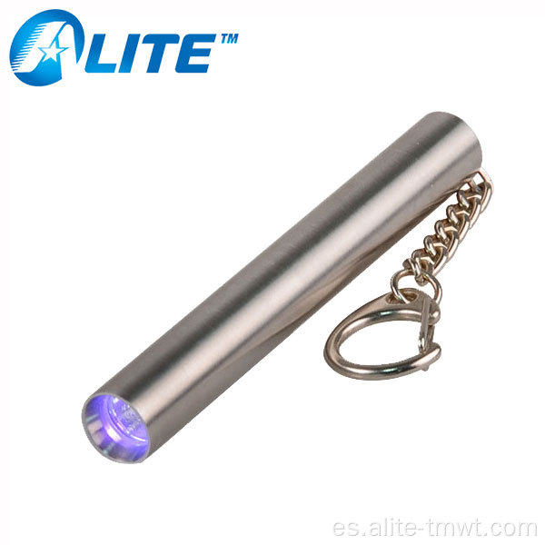365 nm Detector LED ultravioleta llavero de metal UV Linterna