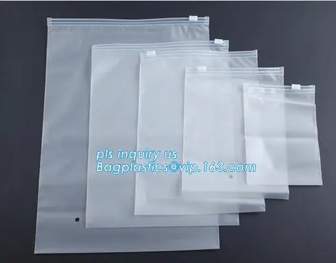 standing up zip customized color pvc bag for cosmetics, Zip Slider Bag for packing garment, Zipper Bag With Slider