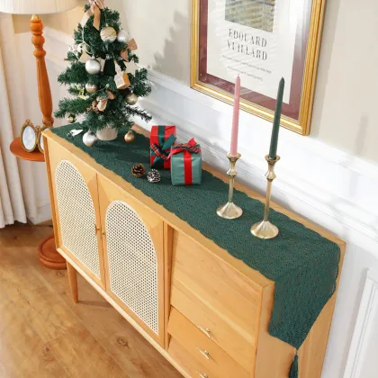 Sage Green Christmas Table Runners and Dining Table Runners for Cabinets: Crochet-Style Decorative Linens