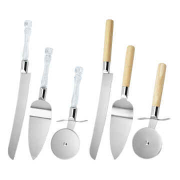 Stainless Steel Kitchen Cake Knife and Pizza Spatula Set with Crystal Handle