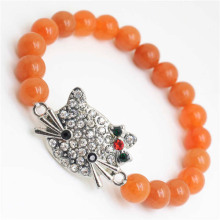 Red Aventurine Gemstone Bracelet with Diamante alloy cat head Piece