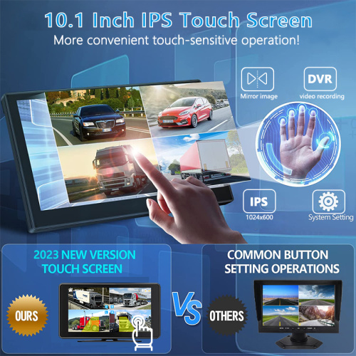 10.1 inch 4 kanaal voertuigmonitor Systeem Ondersteuning 2.5D Touch/BSD Detectie/MP5/Bluetooth/FM/geluid en licht alarm/spraakregeling