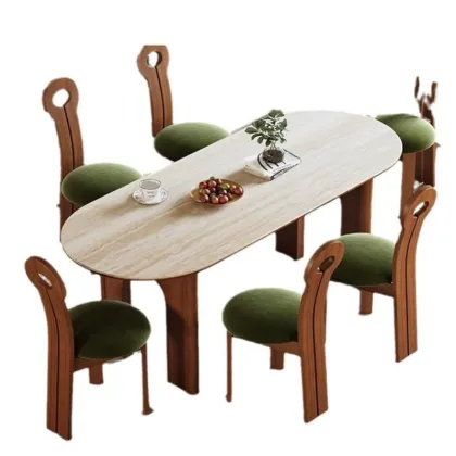 Wholesale Waterproof Modern Oval Wood Dining Table Dark Elm Wood