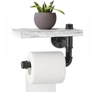 Wall Mounted Toilet Paper Holder with Wood Shelf
