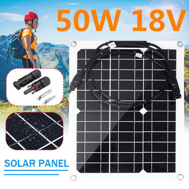 100W/50W Solar Panel 18V USB Monocrystalline Solar Cell Sun Power Module Cable Connector Battery Charger Waterproof for Outdoor