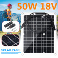 100W/50W Solar Panel 18V USB Monocrystalline Solar Cell Sun Power Module Cable Connector Battery Charger Waterproof for Outdoor