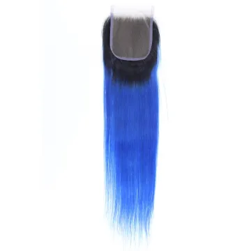 Ombre Colored Indian Hair Body Wave  4x4 Lace Frontal Closure, 100% Human Virgin Hair Closure 1b/blue Swiss Lace
