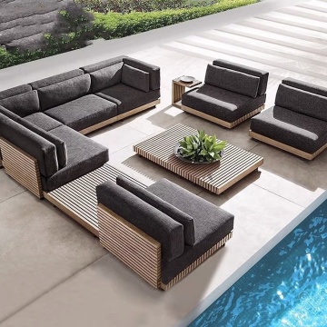 Teak Wood Garden Sofa Set for Luxury Courtyard Lounges and Outdoor Furniture
