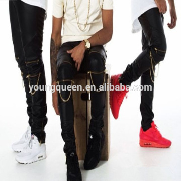 PJ08 zipper leather pants fashion high quality motorcycle Slim trousers