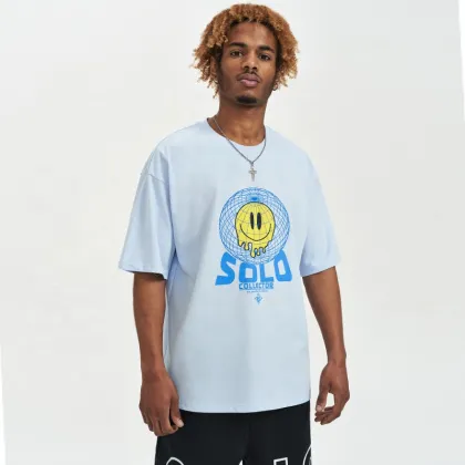 American Fashion Classic Smile Print Loose Cotton T-Shirt