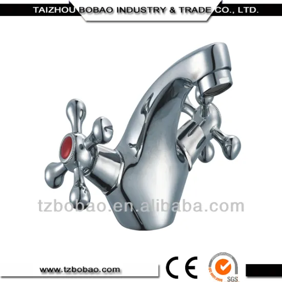 Modern Deck Mounted Brass Double Handle Bathroom Taps