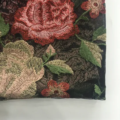 Gorgeous Rose Embroidery On Black Nylon Mesh Fabric