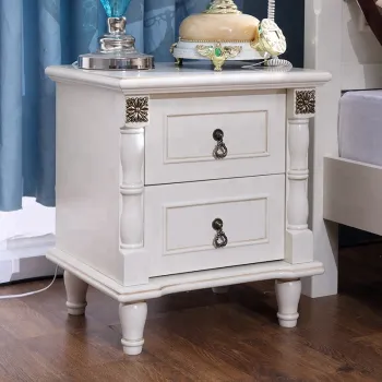 White Painted Wood Two-Drawer Bedside Table
