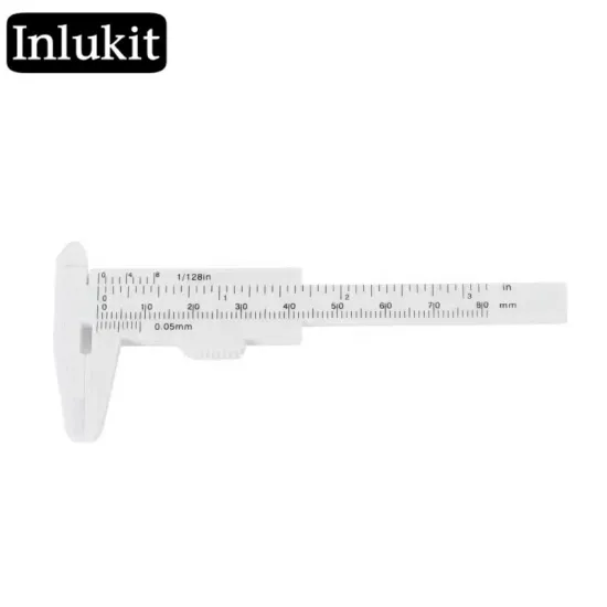 White 80mm Mini Plastic Student Sliding Vernier Caliper Gauge: Precision Measurement Tool for Educational Use