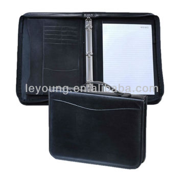 Black Zipper a4 leather portfolio bag with handle