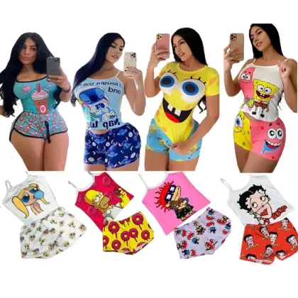 Plus Size Cartoon Pajamas Set - New Women's Summer Sleepwear