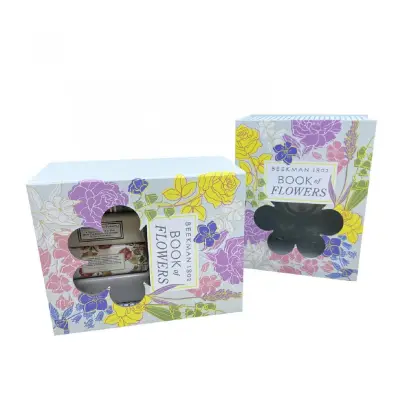 Flower magnetic closure box with window for cosmetics