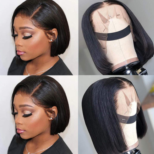 Peluca de cabello bob corto cabello humano brasileño 4x4 Cierre de encaje recto Peluces delanteros para mujeres Transparente 13x4 HD Lace Frontal Wig