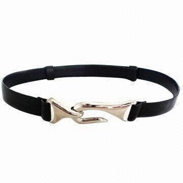 Adjustable Black Belt with Shiny Silver Buckle Hook Fastening, Customized Designs are Accepted