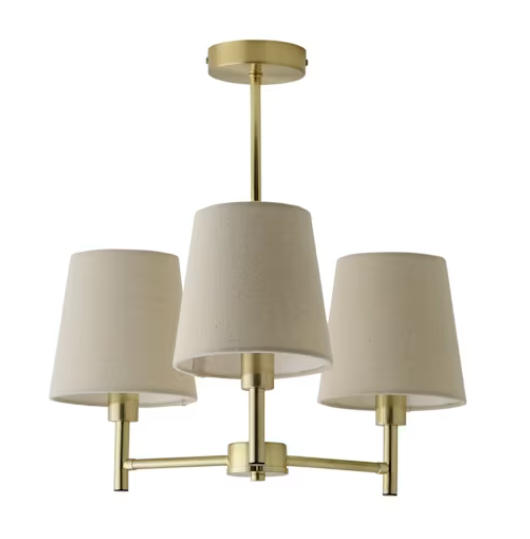 3 Arm Brushed Gold Chandelier Ceiling Light with White Shades (5)