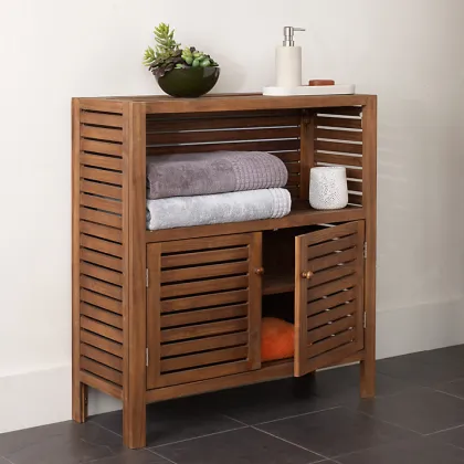 Collection of Slat Wood Toilet Rack Bathroom Furniture
