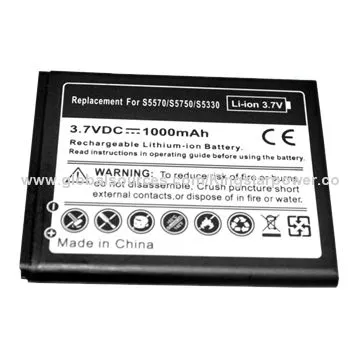Mobile Phone Battery for Samsung S5570 S5750 S5330, Li-ion, 3.7V 1000mAh or OEM Capacity