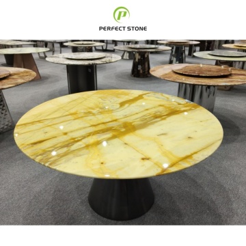 Gold European Style Marble Tea Table Top for Hotels and Vanities