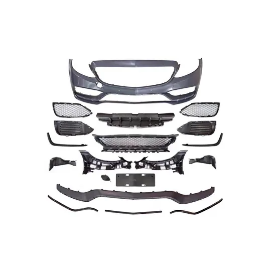 15-18 Mercedes-Benz C Class W205 C63 AMG Style Front and Rear Bumper Kit with Exhaust Pipe