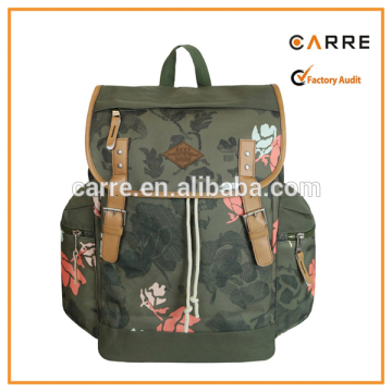 custom fashion high quality flower print women canvas backpack