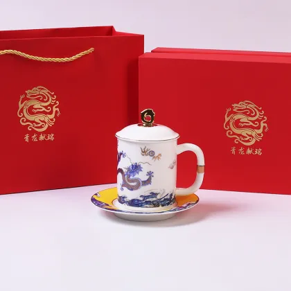 Chinese Style Azure Dragon Large Capacity Overglaze Colored Tea Cup