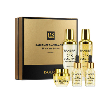 24K Gold 5-Piece Skin Care Set - Facial Toner, Serum, Cream Kit for Women