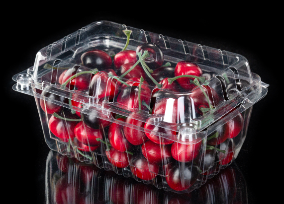 Cherry PET plastic tray with lid